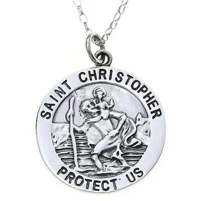 Mens Sterling Silver St Christopher Pendant Necklace With 20  Chain And Gift Box • £34.99