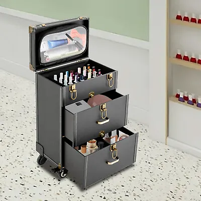 $89 • Buy Cosmetic Trolley Makeup Storage W/ 4 Wheels Professional Rolling Makeup Case