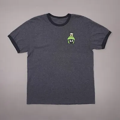 Marvin The Martian Patch Looney Tunes Ringer T Shirt Mens Large Charcoal Gray • $12.88