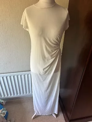 PLT White Mesh Side Tie Side Thigh Slit Maxi Dress Tshirt UK 16 • £3.99