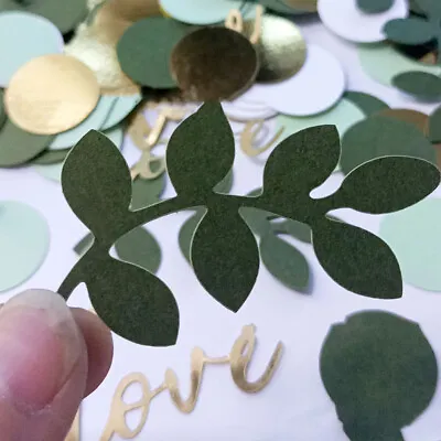 100 Pcs Sage Leaves Confetti Green Gold Round Paper Love Confetti For Wedding • $2.93