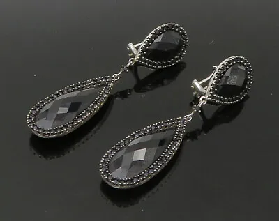 925 Sterling Silver - Vintage Black Spinel Rain Drop Dangle Earrings - EG11058 • $80.80