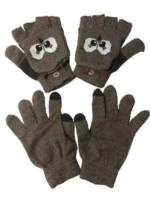 Juniors Bongo Owl Gloves 2-Pack Flip Top Gloves-Mittens And Brown Texting Gloves • $11.68