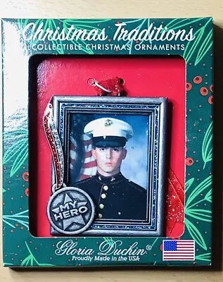 Enamel Metal Photo Frame Christmas Ornament Ornate My Hero Military Service USA • $9