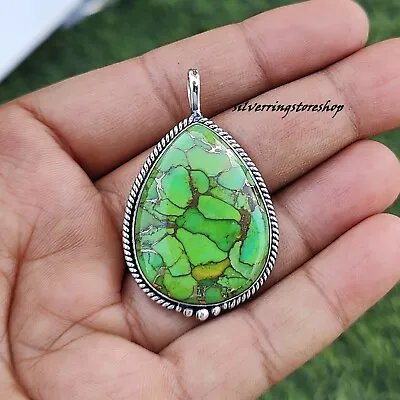 Green Copper Turquoise Pendant Solid 925 Sterling Silver Women Neck Pendant • $21.99