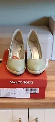 Marco Tozzi Mint Green Patent Espadrille Wedge Shoes - Size 6.5  - Eu 40 (bnib) • £19.99