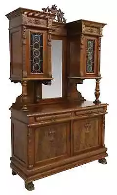 Antique Sideboard Renaissance Revival Carved Walnut Crest Mirror 1800's! • $2172.78