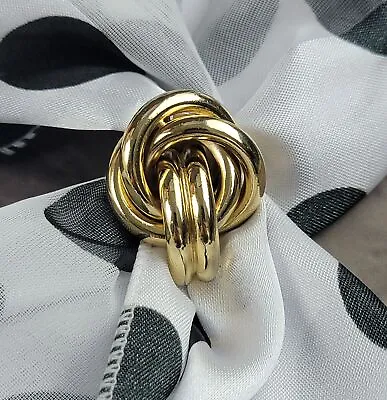 Classic Large Shiny Gold Tone Knot Signed RR Scarf Clip Ring 1 3/8  • $12.59