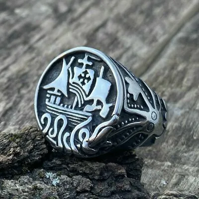 Mens Viking Pirate Nautical Ship Octopus Ring Stainless Steel Size 7-15 Gift • $9.99