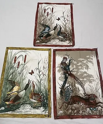 Set Of 3 Vintage Unused  Kitchen Tea Towels Wild Ducks Mallards Rabbit Pheasant • $39.99