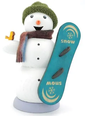 German Incense Smoker Smoking Figure Handmade Erzgebirge Snowman - Snowboard • $39.95