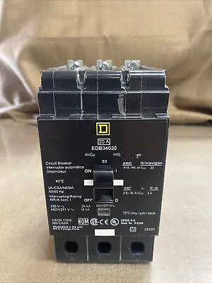 Square D EDB34020 20A 3 Poles Bolt On Circuit Breaker (New No Box) • $189.99