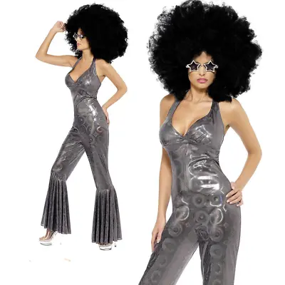 Disco Diva Costume 70s Catsuit Jumpsuit Adult Womens Ladies Fancy Dress New • £26.99