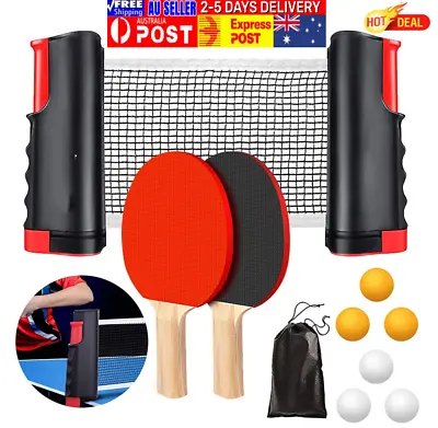 $21.89 • Buy Portable Table Tennis Kit Ping Pong Set Retractable Net Rack + 2 Bats + 6 Balls