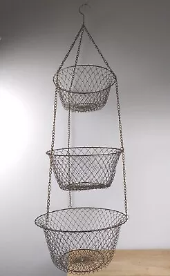 Vintage Hanging Rustic Wire Metal Mesh 3-Tier Fruit Vegetable Basket Collapsible • $20