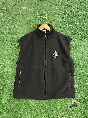 Vintage Oakland Raiders Fleece Vest Mens Medium Black Full Zip 90s USA • $21.88