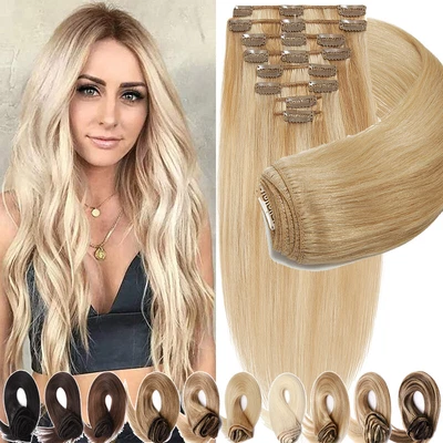 £55.08 • Buy Clip In Hair Extensions Real Human Hair Blonde Remy Human Hair Clip In Extension