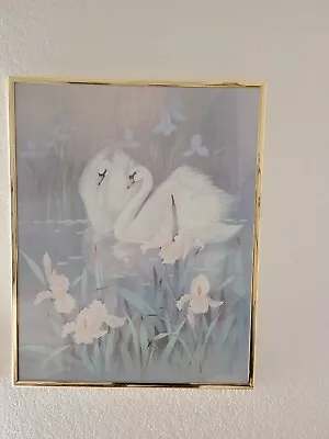 SWAN PICTURE WHITE SWANS LILIES FRAMED 16X20 By TC CHIU • $25