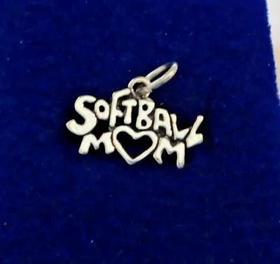 Sterling Silver 12x20mm Says Softball Mom With Heart Charm! • $14.24