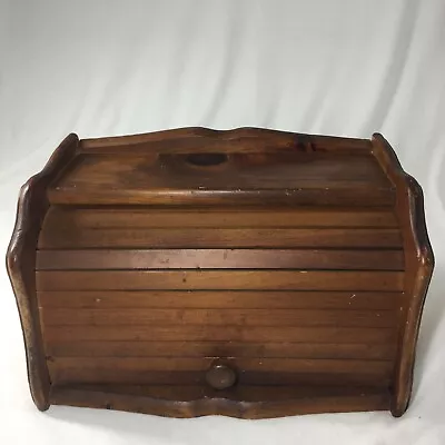Vintage Roll Top Wooden Bread Box Rustic Primitive Country Farmhouse Kitchen • $29.99