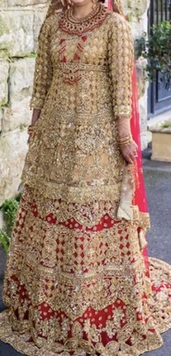 $2500 • Buy Pakistani Indian Bridal Baraat Evening Wedding Outfit-  ELAN