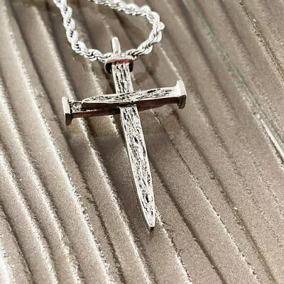 Nail Cross Necklace In Silver Metal Finish (Lgc10-twch) Twisted Chain NWT • $16.99
