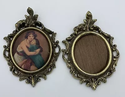 $29.99 • Buy Vintage Set Ornate BRASS FRAMES 1 W/Mother/Daughter Silk -Baroque  Rococo ITALY