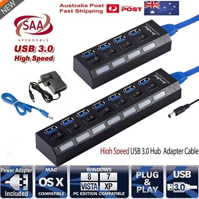 $18.99 • Buy 4/ 7 Port SUSB 3.0 HUB Powered Top Speed Splitter Extender PC AC  Power Cable