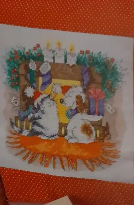 Cross Stitch CHRISTMAS Chart  -  Xmas Cat & Dog By Fire   Margaret Sherry Design • £0.99