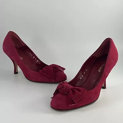 LK Bennett Stiletto Heel Magenta Suede Shoes Pumps Big Bow  UK  4 US 6 EU 37 • £15.89