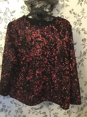 Beautiful  Ladies Red/ Black Sparkly Sequinned Top By Marks And Spencer 18 • £19