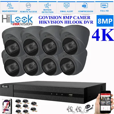 Hikvision Hilook 8mp Cctv 4k Uhd Dvr 4ch 8ch System Outdoor Camera Security Kit • £77.45