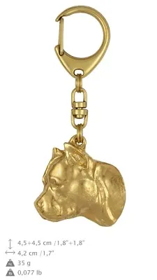 Amstaff Type 3 - Gold Plated Keyring With Image Of A Dog Art Dog AU • $116.94