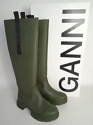 £45.84 • Buy GANNI Ladies Kalamata Green Rubber Knee High Rain Boots EU37 UK4 NEW RRP215