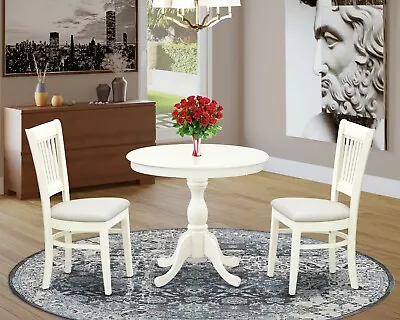 3pc Kitchen Dinette 36  Round Pedestal Table + 2 Padded Dining Chairs Off-white • $399