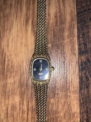 Vintage Xavier  Goldtone Quartz Blackface  Watch Diamond Accent Untested • $13.99