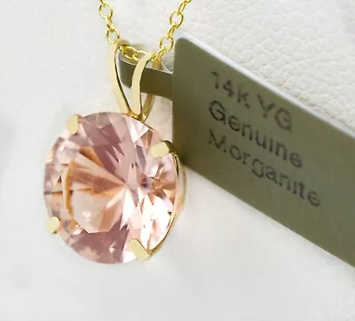 GENUINE 4.67 Cts MORGANITE PENDANT 14K GOLD - Free Appraisal Service - NWT • $0.99