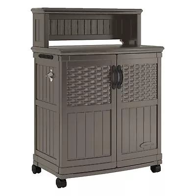 Suncast Patio Plastic Storage And Prep Station With Wicker Pattern Stoney Gray • $199