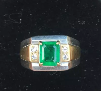 2.10ct Emerald Natural Emerald & Diamond For Mens Pinky Ring 14k Real White Gold • $1259.99