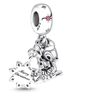 S925 Sterling Silver Disney Bambi & Thumper Dangle Charm New Merry Christmas • £12.99