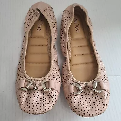 ME TOO 'LILA' MAUVE PINK W/GOLD ACCENTS PERFORATED Ballet Shoes Sz 8 • $17