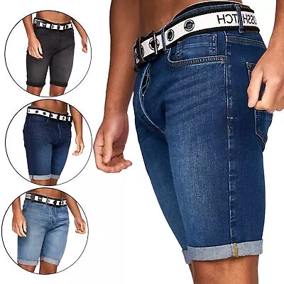 £16.99 • Buy Crosshatch Mens Belted Denim Shorts Stretch Slim Fit Half Jeans Summer Pants