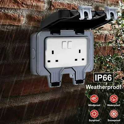 Double Weatherproof Outdoor Switched Power Socket IP66 Rated 13 Amp • £8.92