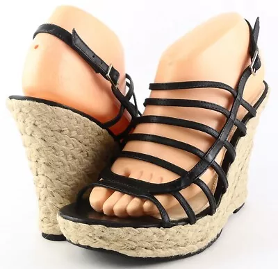 $175 VIA SPIGA TANDY Black Leather Strappy Designer Espadrille Wedges 8.5  • $49.49