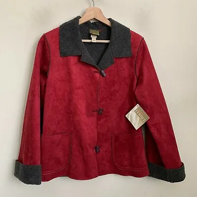 Maralyce Ferree Jacket Red Faux Suede Gray Sherpa Lined Pockets Size S NEW • $89.95