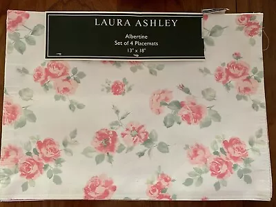 Laura Ashley Set Of 4 Albertine  Reversible Placemats White Pink & Green New  • £28.49