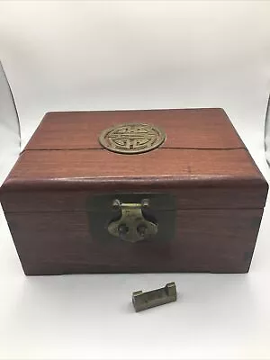 Vintage Oriental Style Jewelry Box/ Wood With Brass And Red Velvet • $34.99