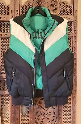 Vintage Juicy Couture Reversible Vest Down Feathers Herringbone Pattern Sz. M • $56.99