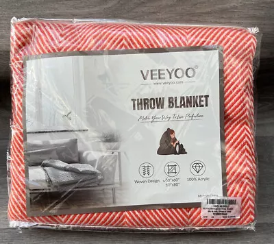 New Veeyoo Throw Blanket Herringbone Orange Ivory Size - 50x60 Inch • £19.99