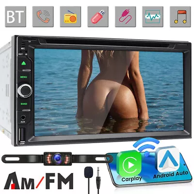 7  Double 2Din Car Stereo Apple Carplay Radio Touch Screen CD DVD Player+Camera • $139.59